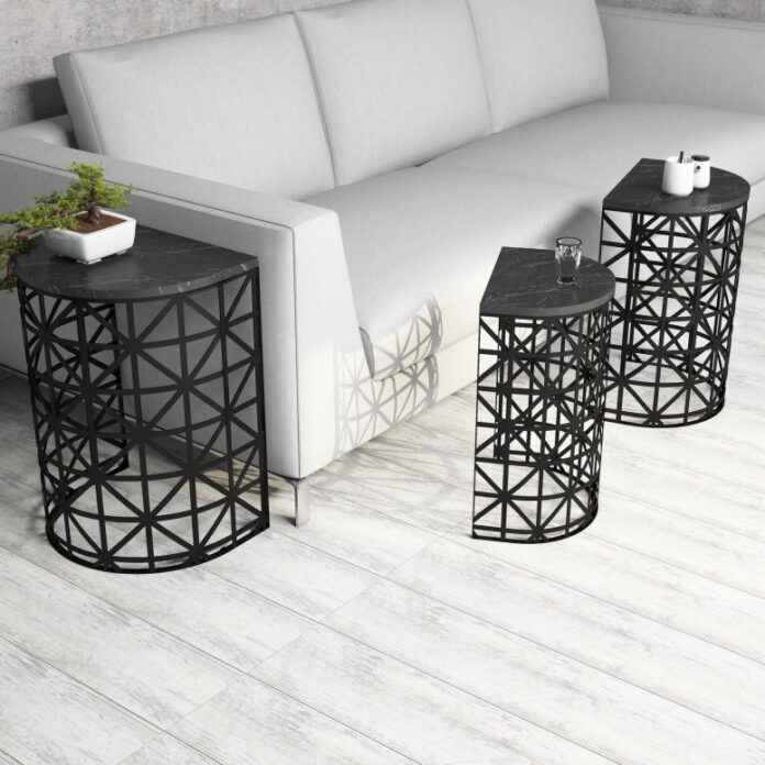 Set 3 Masute de Cafea Model Atkins, 46x33x62/41x30x58/36x27x53 cm, Negru