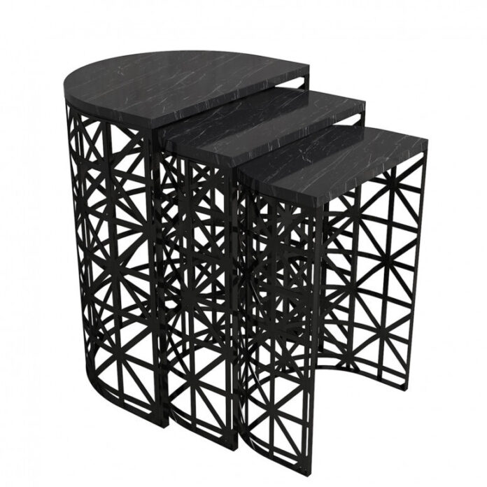 Set 3 Masute de Cafea Model Atkins, 46x33x62/41x30x58/36x27x53 cm, Negru