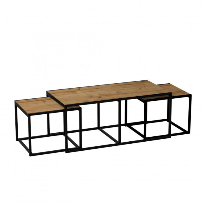 Set 3 Masute de Cafea Model Banks, 120x60x50/60x60x45 cm, Stejar/Negru Set 3 Masute de Cafea Model Banks, 120x60x50/60x60x45 cm, Stejar/Negru