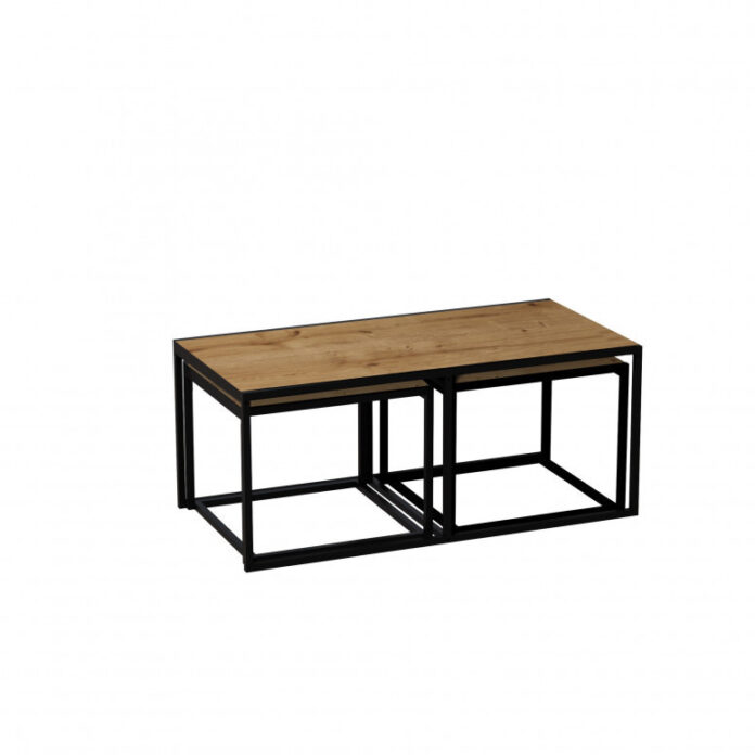 Set 3 Masute de Cafea Model Banks, 120x60x50/60x60x45 cm, Stejar/Negru Set 3 Masute de Cafea Model Banks, 120x60x50/60x60x45 cm, Stejar/Negru