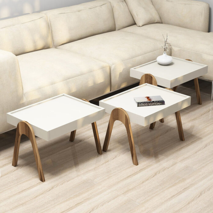 Set 3 Masute de Cafea Model Hancock, 53.6x40x64 cm, Nuc/Crem Set 3 Masute de Cafea Model Hancock, 53.6x40x64 cm, Nuc/Crem