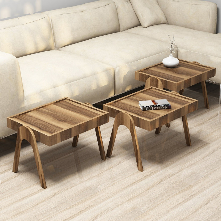 Set 3 Masute de Cafea Model Hancock, 53.6x40x64 cm, Nuc Set 3 Masute de Cafea Model Hancock, 53.6x40x64 cm, Nuc