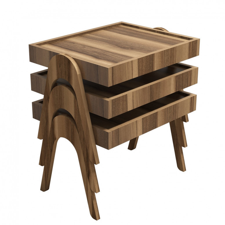 Set 3 Masute de Cafea Model Hancock, 53.6x40x64 cm, Nuc Set 3 Masute de Cafea Model Hancock, 53.6x40x64 cm, Nuc