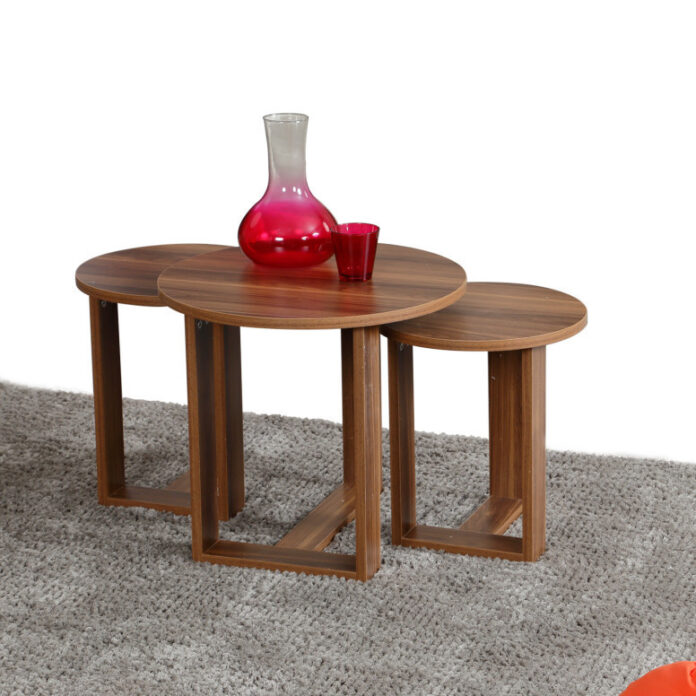 Set 3 Masute de Cafea Model Kylee, 52x52x47/36x36x43/36x36x41 cm, Nuc Set 3 Masute de Cafea Model Kylee, 52x52x47/36x36x43/36x36x41 cm, Nuc