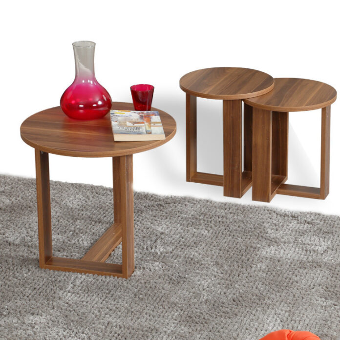 Set 3 Masute de Cafea Model Kylee, 52x52x47/36x36x43/36x36x41 cm, Nuc Set 3 Masute de Cafea Model Kylee, 52x52x47/36x36x43/36x36x41 cm, Nuc