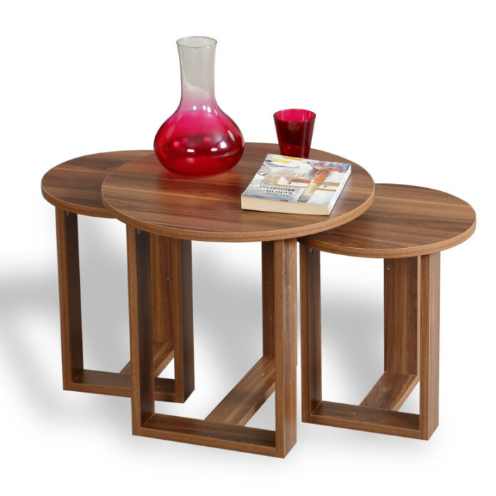 Set 3 Masute de Cafea Model Kylee, 52x52x47/36x36x43/36x36x41 cm, Nuc Set 3 Masute de Cafea Model Kylee, 52x52x47/36x36x43/36x36x41 cm, Nuc