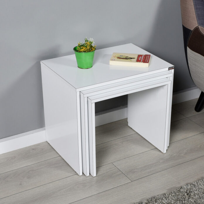 Set 3 Masute de Cafea Model Phan, 45x36x42/50x38x45/55x40x47 cm, Alb Set 3 Masute de Cafea Model Phan, 45x36x42/50x38x45/55x40x47 cm, Alb
