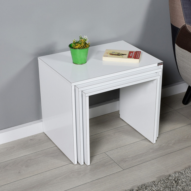 Set 3 Masute de Cafea Model Phan, 45x36x42/50x38x45/55x40x47 cm, Alb Set 3 Masute de Cafea Model Phan, 45x36x42/50x38x45/55x40x47 cm, Alb