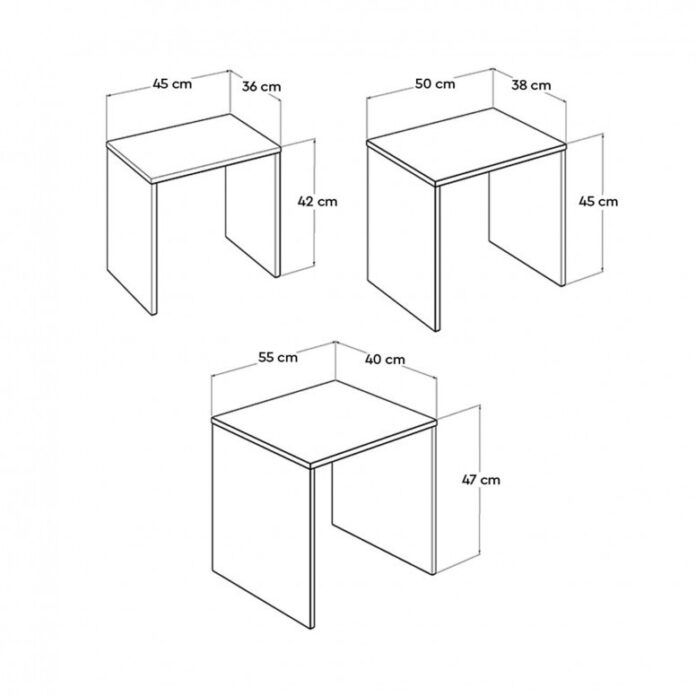 Set 3 Masute de Cafea Model Phan, 45x36x42/50x38x45/55x40x47 cm, Alb Set 3 Masute de Cafea Model Phan, 45x36x42/50x38x45/55x40x47 cm, Alb