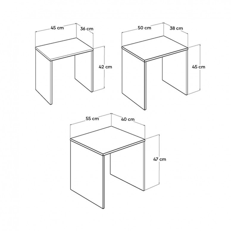 Set 3 Masute de Cafea Model Phan, 45x36x42/50x38x45/55x40x47 cm, Alb Set 3 Masute de Cafea Model Phan, 45x36x42/50x38x45/55x40x47 cm, Alb