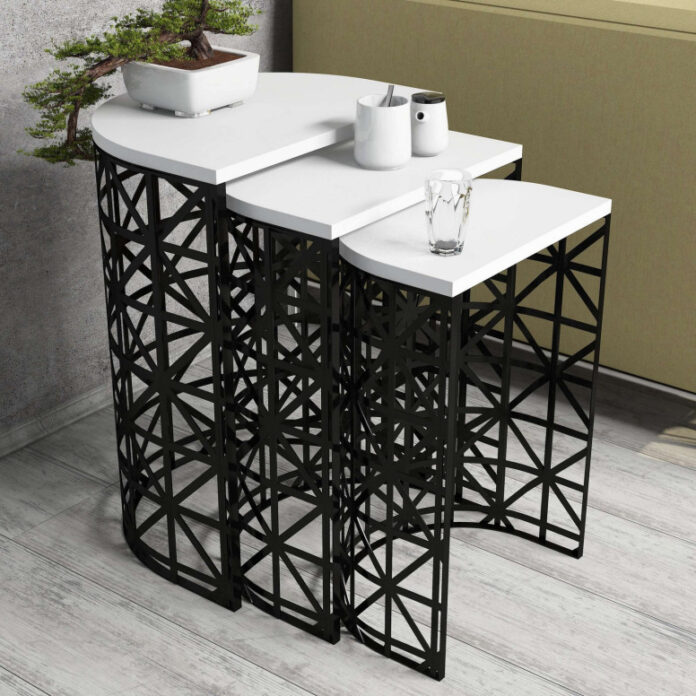 Set 3 Masute de Cafea Model Remi, 46x33x62/41x30x58/36x27x53 cm, Alb/Negru Set 3 Masute de Cafea Model Remi, 46x33x62/41x30x58/36x27x53 cm, Alb/Negru