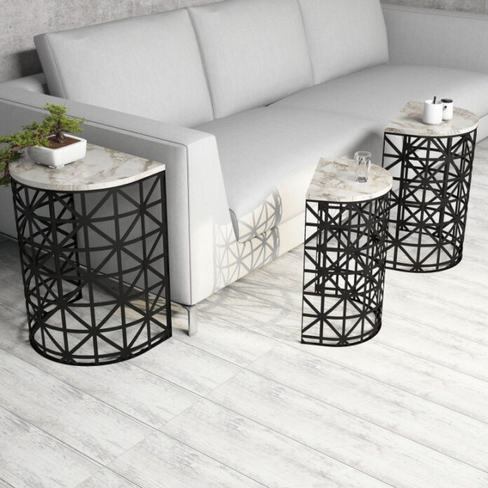 Set 3 Masute de Cafea Model Remi, 46x33x62/41x30x58/36x27x53 cm, Alb Marmorat/Negru Set 3 Masute de Cafea Model Remi, 46x33x62/41x30x58/36x27x53 cm, Alb Marmorat/Negru