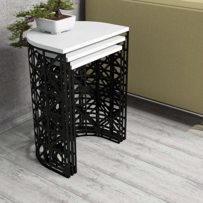 Set 3 Masute de Cafea Model Remi, 46x33x62/41x30x58/36x27x53 cm, Alb/Negru Set 3 Masute de Cafea Model Remi, 46x33x62/41x30x58/36x27x53 cm, Alb/Negru