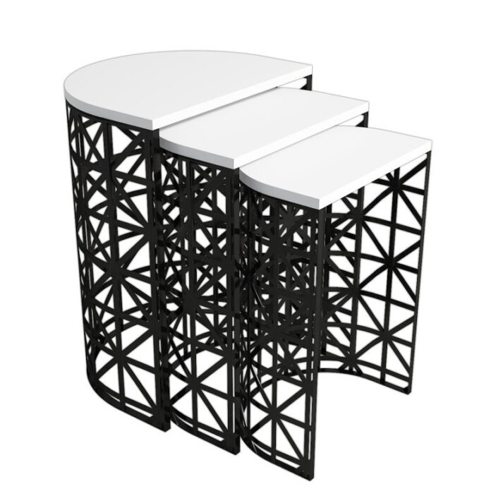 Set 3 Masute de Cafea Model Remi, 46x33x62/41x30x58/36x27x53 cm, Alb/Negru Set 3 Masute de Cafea Model Remi, 46x33x62/41x30x58/36x27x53 cm, Alb/Negru
