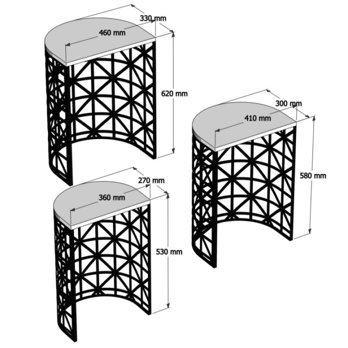 Set 3 Masute de Cafea Model Remi, 46x33x62/41x30x58/36x27x53 cm, Alb/Negru Set 3 Masute de Cafea Model Remi, 46x33x62/41x30x58/36x27x53 cm, Alb/Negru