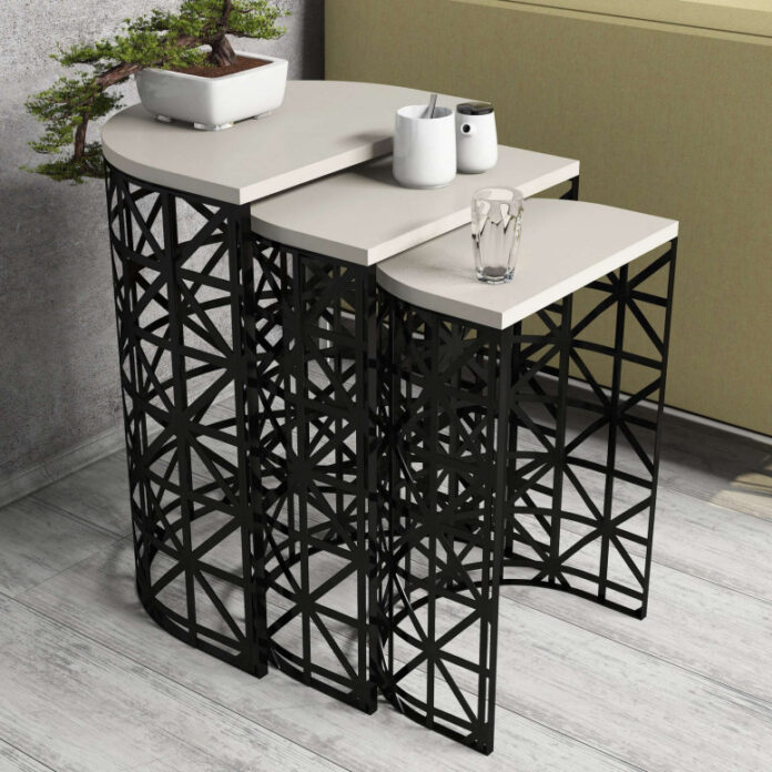 Set 3 Masute de Cafea Model Remi, 46x33x62/41x30x58/36x27x53 cm, Crem/Negru Set 3 Masute de Cafea Model Remi, 46x33x62/41x30x58/36x27x53 cm, Crem/Negru