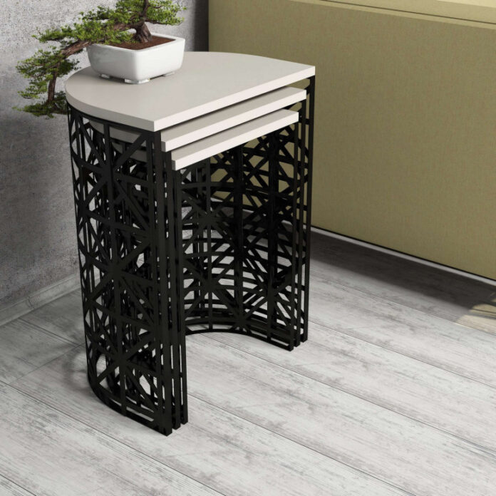 Set 3 Masute de Cafea Model Remi, 46x33x62/41x30x58/36x27x53 cm, Crem/Negru Set 3 Masute de Cafea Model Remi, 46x33x62/41x30x58/36x27x53 cm, Crem/Negru