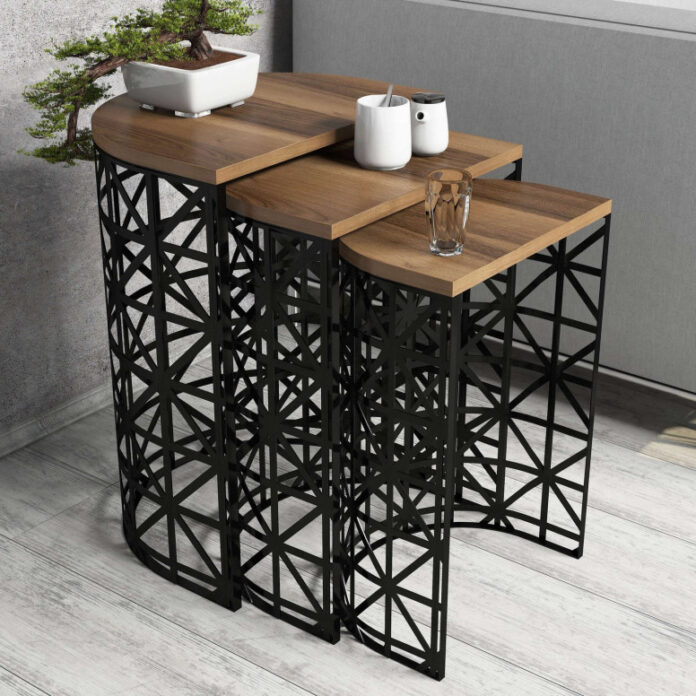 Set 3 Masute de Cafea Model Remi, 46x33x62/41x30x58/36x27x53 cm, Nuc/Negru Set 3 Masute de Cafea Model Remi, 46x33x62/41x30x58/36x27x53 cm, Nuc/Negru
