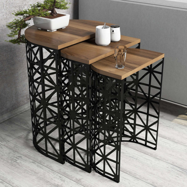 Set 3 Masute de Cafea Model Remi, 46x33x62/41x30x58/36x27x53 cm, Nuc/Negru Set 3 Masute de Cafea Model Remi, 46x33x62/41x30x58/36x27x53 cm, Nuc/Negru
