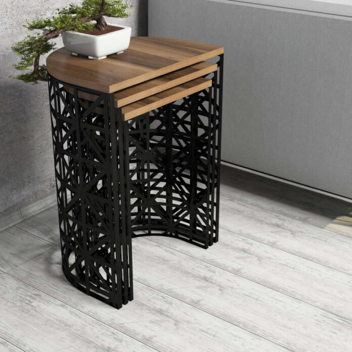 Set 3 Masute de Cafea Model Remi, 46x33x62/41x30x58/36x27x53 cm, Nuc/Negru Set 3 Masute de Cafea Model Remi, 46x33x62/41x30x58/36x27x53 cm, Nuc/Negru