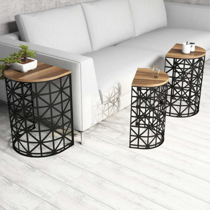 Set 3 Masute de Cafea Model Remi, 46x33x62/41x30x58/36x27x53 cm, Nuc/Negru Set 3 Masute de Cafea Model Remi, 46x33x62/41x30x58/36x27x53 cm, Nuc/Negru