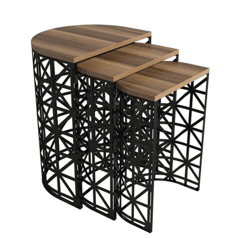 Set 3 Masute de Cafea Model Remi, 46x33x62/41x30x58/36x27x53 cm, Nuc/Negru Set 3 Masute de Cafea Model Remi, 46x33x62/41x30x58/36x27x53 cm, Nuc/Negru