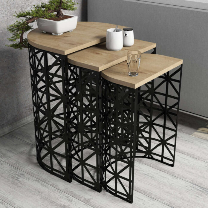 Set 3 Masute de Cafea Model Remi, 46x33x62/41x30x58/36x27x53 cm, Stejar/Negru Set 3 Masute de Cafea Model Remi, 46x33x62/41x30x58/36x27x53 cm, Stejar/Negru