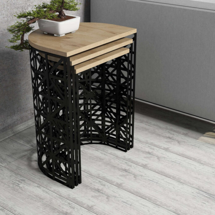 Set 3 Masute de Cafea Model Remi, 46x33x62/41x30x58/36x27x53 cm, Stejar/Negru Set 3 Masute de Cafea Model Remi, 46x33x62/41x30x58/36x27x53 cm, Stejar/Negru