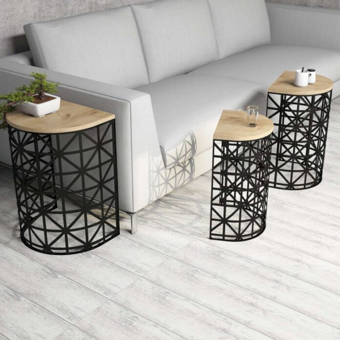 Set 3 Masute de Cafea Model Remi, 46x33x62/41x30x58/36x27x53 cm, Stejar/Negru Set 3 Masute de Cafea Model Remi, 46x33x62/41x30x58/36x27x53 cm, Stejar/Negru