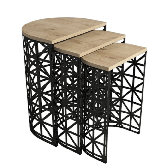 Set 3 Masute de Cafea Model Remi, 46x33x62/41x30x58/36x27x53 cm, Stejar/Negru Set 3 Masute de Cafea Model Remi, 46x33x62/41x30x58/36x27x53 cm, Stejar/Negru