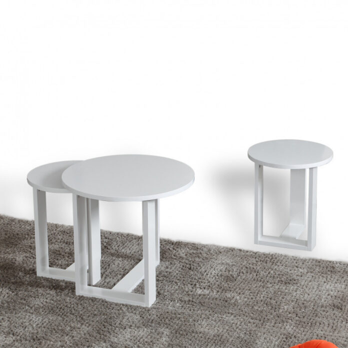 Set 3 Masute de Cafea Model Woods, 52x52x47/36x36x43/36x36x41 cm, Alb