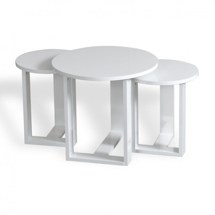 Set 3 Masute de Cafea Model Woods, 52x52x47/36x36x43/36x36x41 cm, Alb