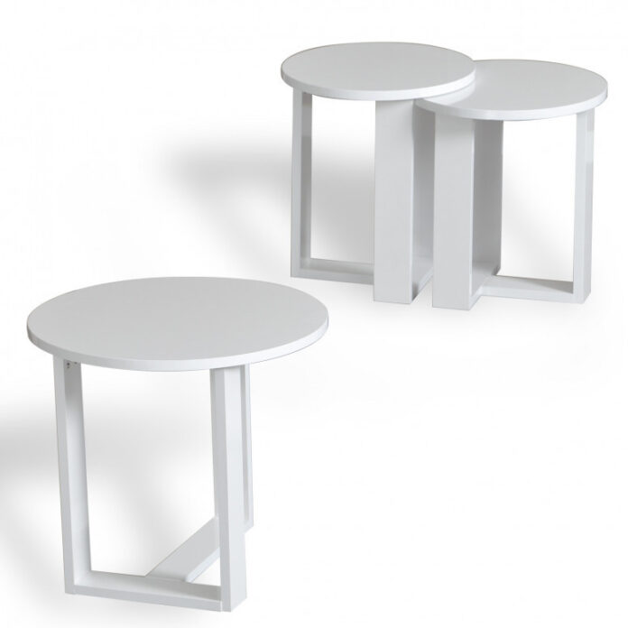 Set 3 Masute de Cafea Model Woods, 52x52x47/36x36x43/36x36x41 cm, Alb