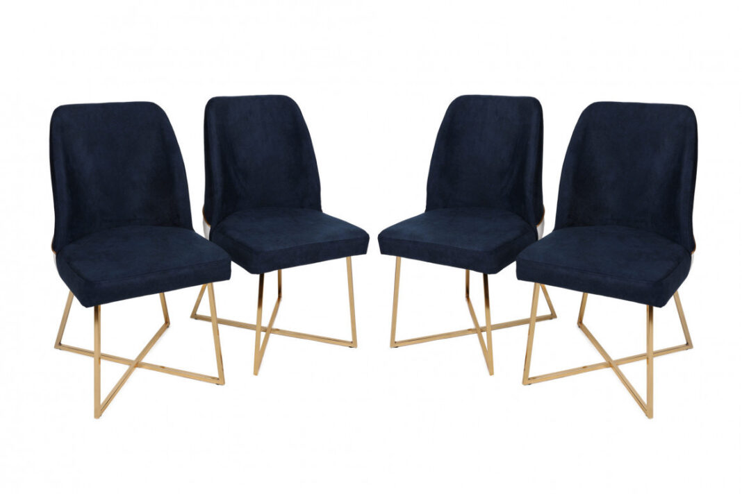 Set 4 scaune Model Madrid, Belumarin/Auriu, 50x49x90 cm Set 4 scaune Model Madrid, Belumarin/Auriu, 50x49x90 cm