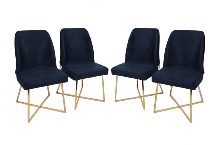 Set 4 scaune Model Madrid, Belumarin/Auriu, 50x49x90 cm Set 4 scaune Model Madrid, Belumarin/Auriu, 50x49x90 cm