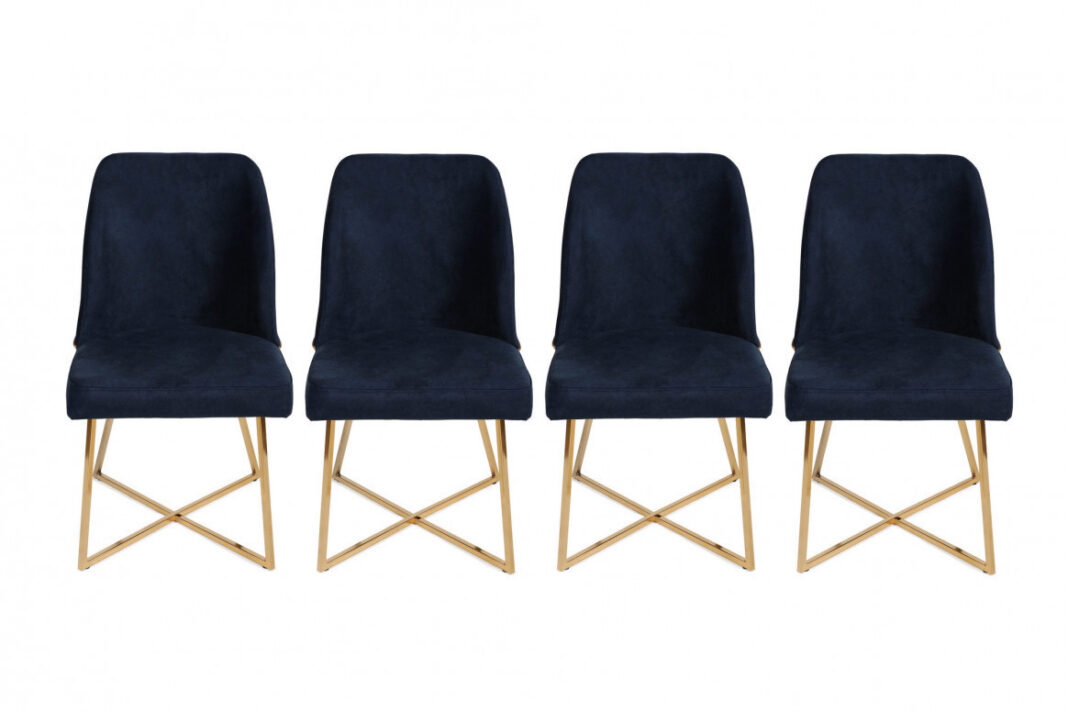 Set 4 scaune Model Madrid, Belumarin/Auriu, 50x49x90 cm Set 4 scaune Model Madrid, Belumarin/Auriu, 50x49x90 cm