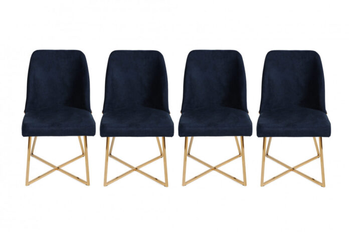 Set 4 scaune Model Madrid, Belumarin/Auriu, 50x49x90 cm Set 4 scaune Model Madrid, Belumarin/Auriu, 50x49x90 cm