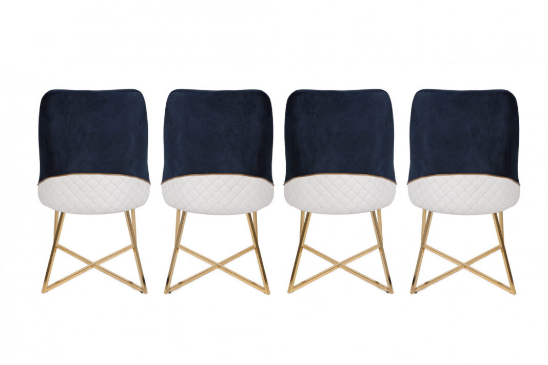 Set 4 scaune Model Madrid, Belumarin/Auriu, 50x49x90 cm Set 4 scaune Model Madrid, Belumarin/Auriu, 50x49x90 cm