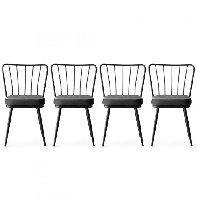 Set 4 scaune Model Star, Gri/Negru, 43x42x82 cm Set 4 scaune Model Star, Gri/Negru, 43x42x82 cm