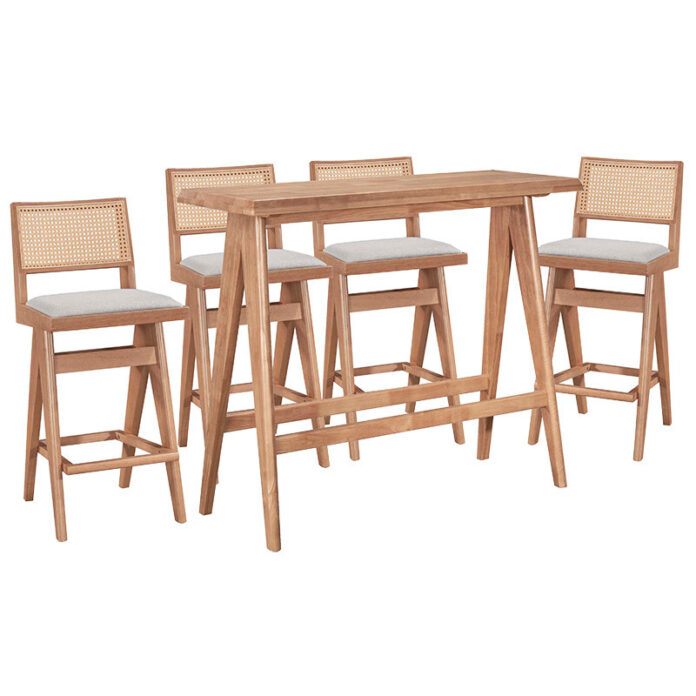 Set bar masa si scaune pentru sufragerie Winslow set 5 piese lemn de arbore de cauciuc, culoarea nuc deschis 120x45x100cm Set bar masa si scaune pentru sufragerie Winslow set 5 piese lemn de arbore de cauciuc, culoarea nuc deschis 120x45x100cm