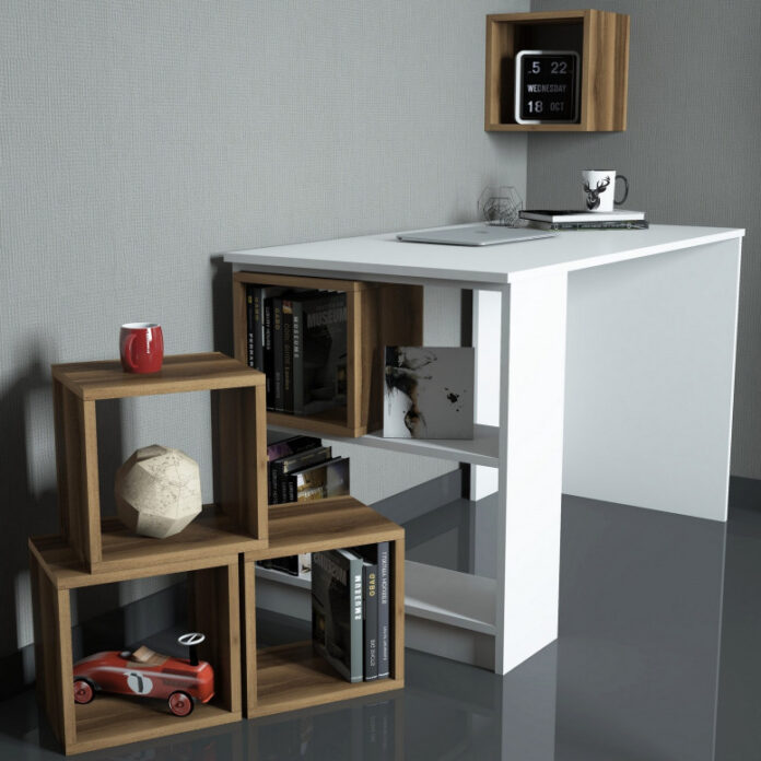 Set Birou si Biblioteca Salvador, model Box, 120x75x65 cm, Alb/Nuc Set Birou si Biblioteca Salvador, model Box, 120x75x65 cm, Alb/Nuc