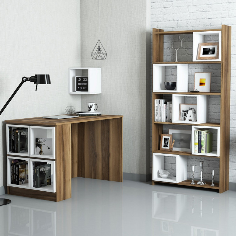 Set Birou si Biblioteca Salvador, model Box, 120x75x65 cm, Nuc/Alb Set Birou si Biblioteca Salvador, model Box, 120x75x65 cm, Nuc/Alb