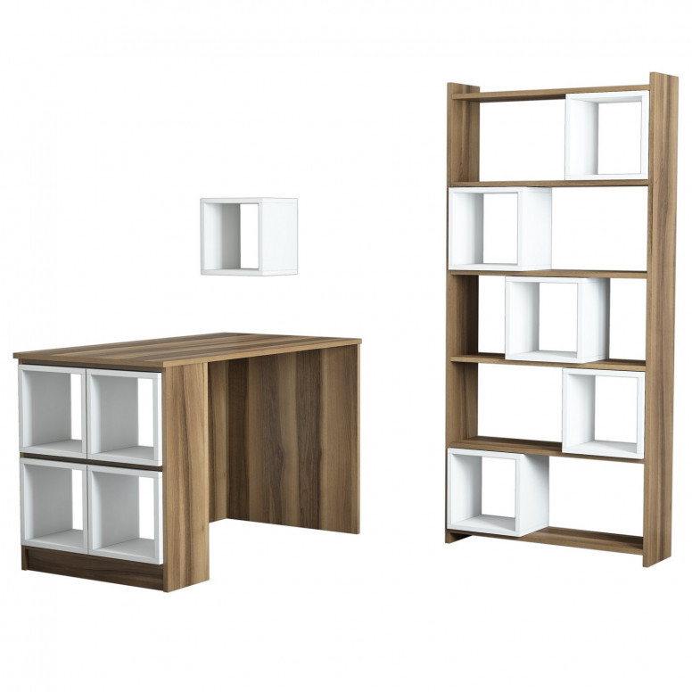 Set Birou si Biblioteca Salvador, model Box, 120x75x65 cm, Nuc/Alb Set Birou si Biblioteca Salvador, model Box, 120x75x65 cm, Nuc/Alb