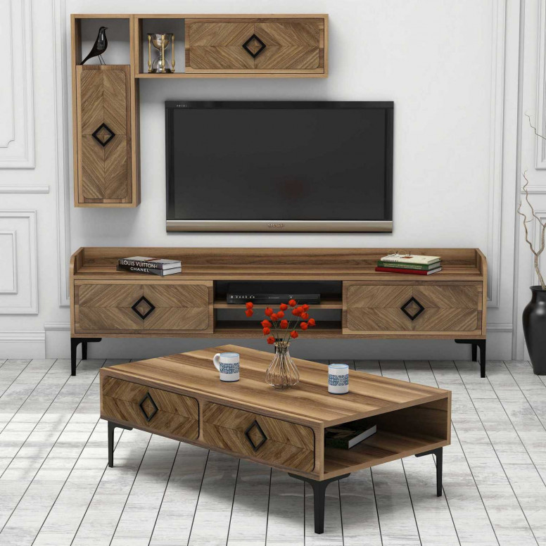 Set Comoda TV si Masuta de Cafea Model Calderon, 105x60x34.6 cm, Nuc Set Comoda TV si Masuta de Cafea Model Calderon, 105x60x34.6 cm, Nuc
