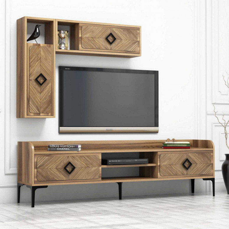 Set Comoda TV si Masuta de Cafea Model Calderon, 105x60x34.6 cm, Nuc Set Comoda TV si Masuta de Cafea Model Calderon, 105x60x34.6 cm, Nuc