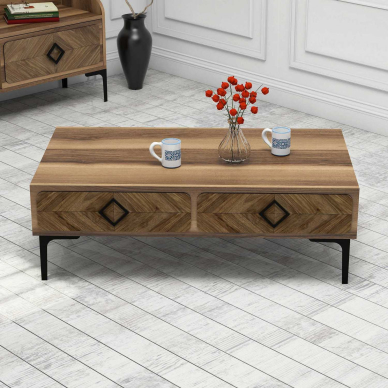 Set Comoda TV si Masuta de Cafea Model Calderon, 105x60x34.6 cm, Nuc Set Comoda TV si Masuta de Cafea Model Calderon, 105x60x34.6 cm, Nuc