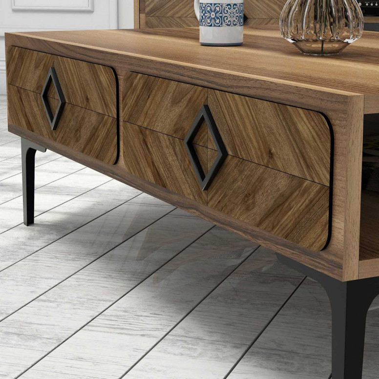 Set Comoda TV si Masuta de Cafea Model Calderon, 105x60x34.6 cm, Nuc Set Comoda TV si Masuta de Cafea Model Calderon, 105x60x34.6 cm, Nuc