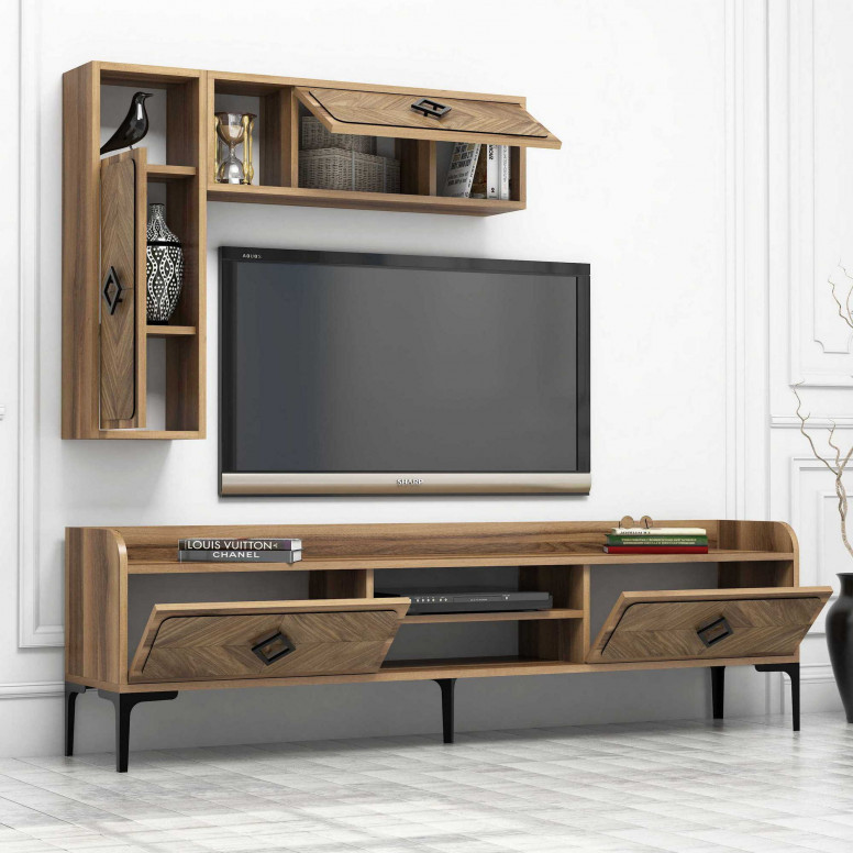 Set Comoda TV si Masuta de Cafea Model Calderon, 105x60x34.6 cm, Nuc Set Comoda TV si Masuta de Cafea Model Calderon, 105x60x34.6 cm, Nuc