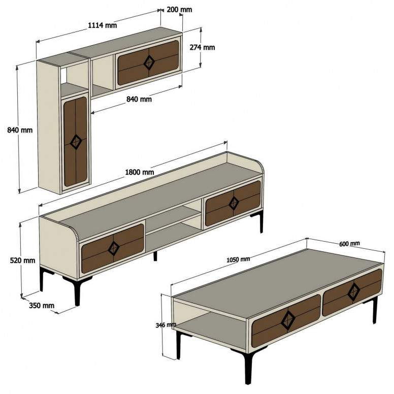 Set Comoda TV si Masuta de Cafea Model Calderon, 105x60x34.6 cm, Nuc Set Comoda TV si Masuta de Cafea Model Calderon, 105x60x34.6 cm, Nuc