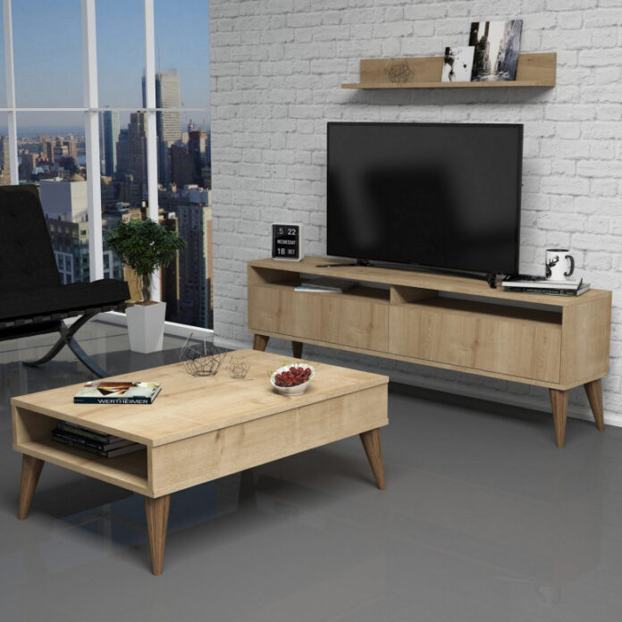 Set Comoda TV si Masuta de Cafea Model Elliott, 90x60x34.6 cm, Stejar Set Comoda TV si Masuta de Cafea Model Elliott, 90x60x34.6 cm, Stejar
